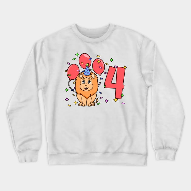 I am 4 with lion - kids birthday 4 years old Crewneck Sweatshirt by Modern Medieval Design